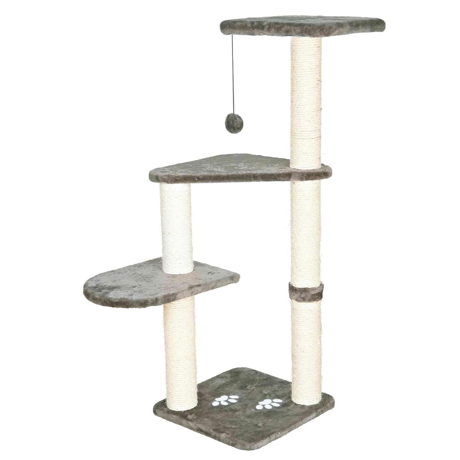 TRIXIE Altea Cat Tree, Tall Scratching Posts, 3 Elevated Platforms, Dangling Cat Toy, Cat Playground, Platinum Gray