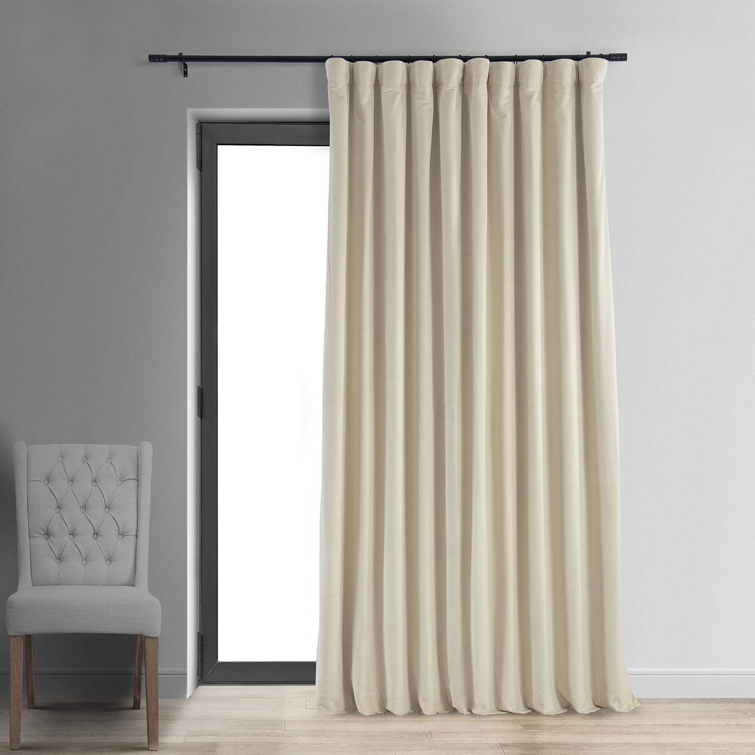 Exclusive Fabrics  Signature Extra Wide Blackout Velvet Curtains (1 Panel) - Luxurious Blackout Drapes Neutral Ground 100 x 84 84 Inches