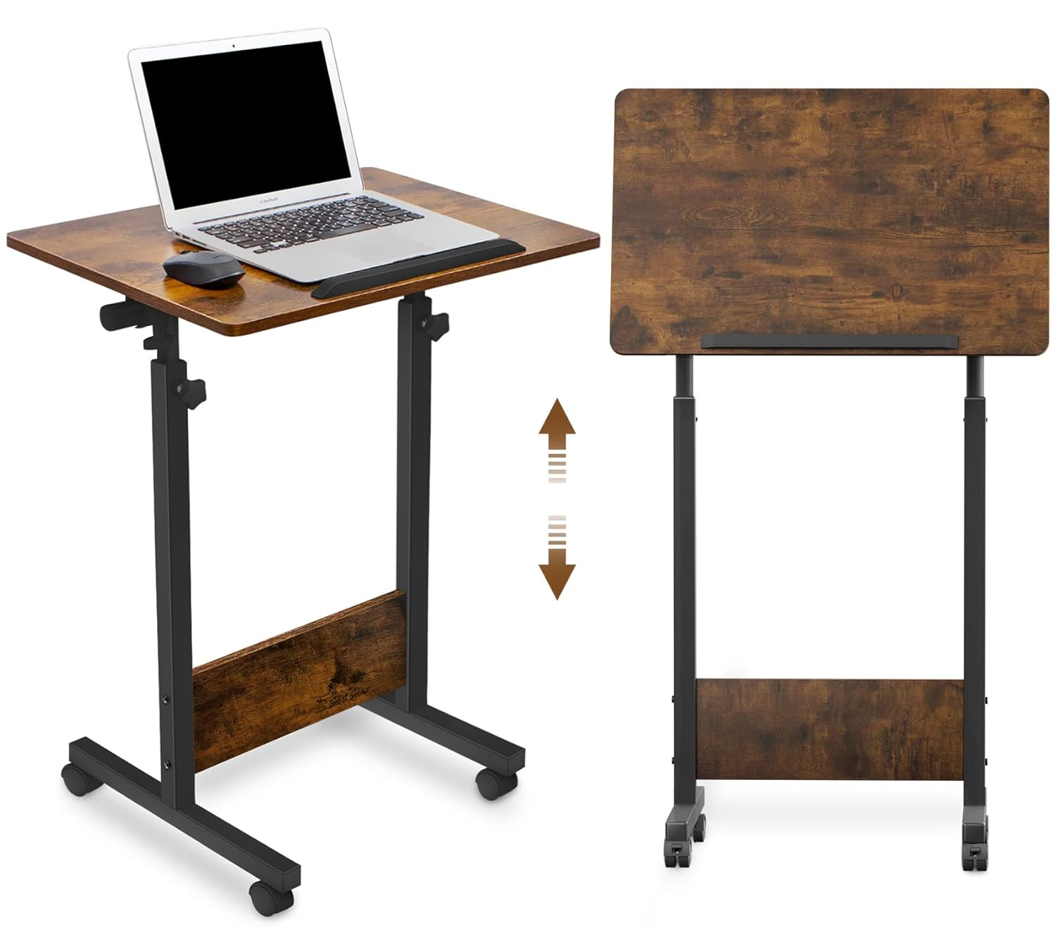 Height Adjustable Mobile Standing Desk 16×24 in,360° Flip Desk Stand Desk Home Office Table Standing Desk for Small Space Offices,Easy to Assemble(Rustic Brown Desktop)