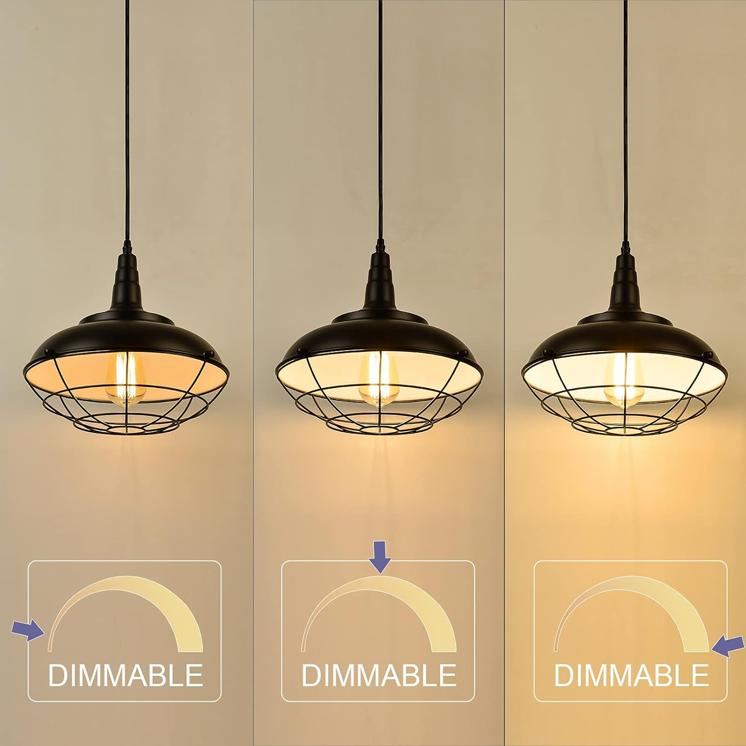 HMVPL Plug In Hanging Light Fixtures, Black Cage Plug In Pendant Light, Metal Outdoor Chandelier for Gazebo Porch, industrial Farmhouse Hanging Lamp for Kitchen Island Dining Room Bedroom Sink Hallway