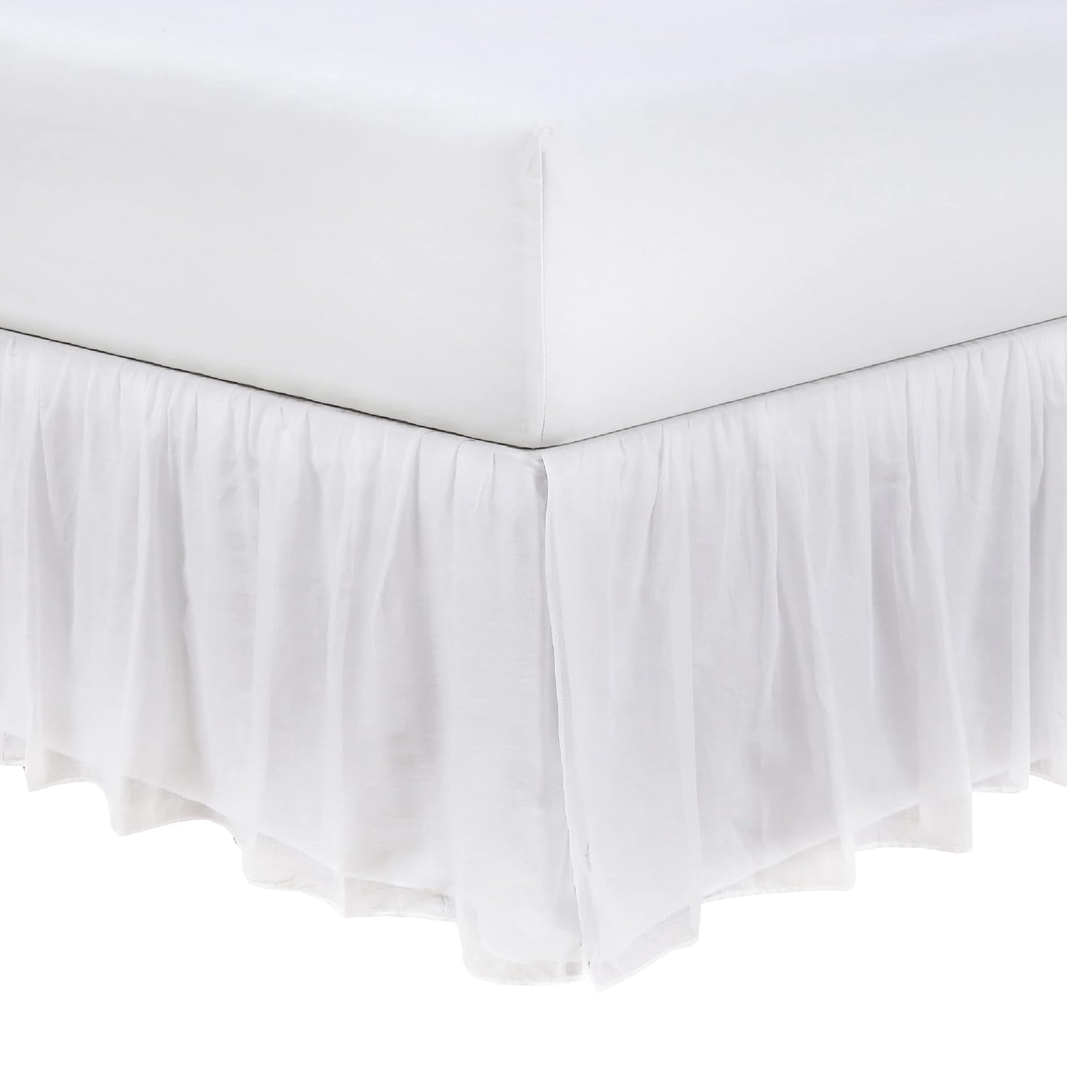 Belles & Whistles Double Voile Ruffled Bed Skirt Dust Ruffle, Cotton Layered, 15" Drop Length, King, White