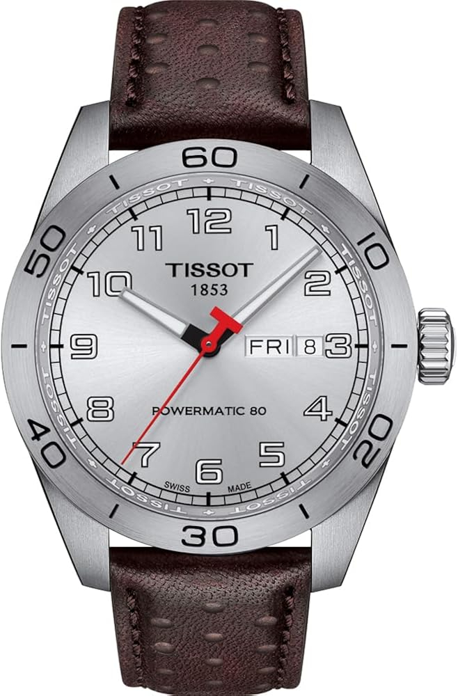 Tissot PRS 516 Silver Dial Brown Leather Automatic Wristwatch