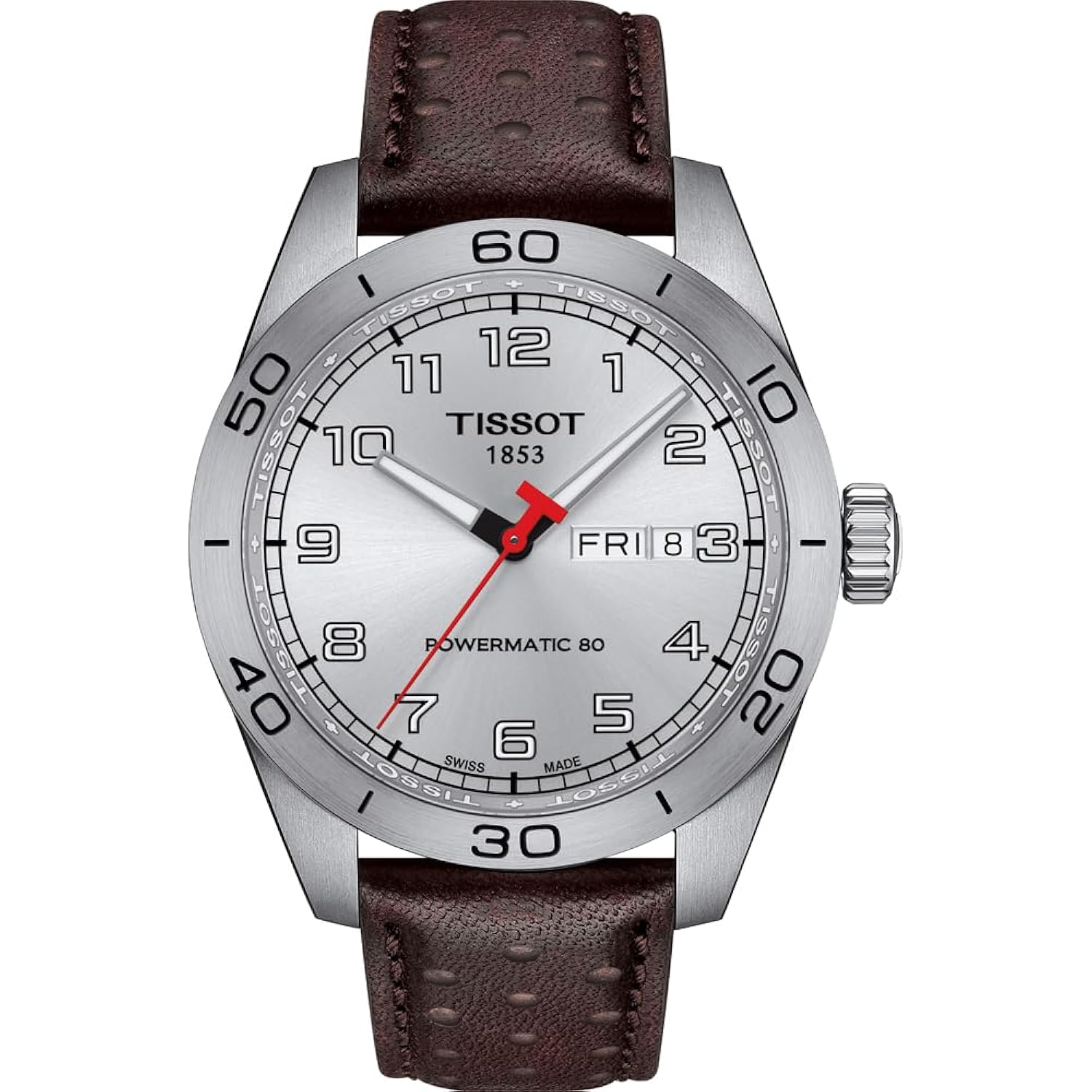 Tissot PRS 516 Silver Dial Brown Leather Automatic Wristwatch
