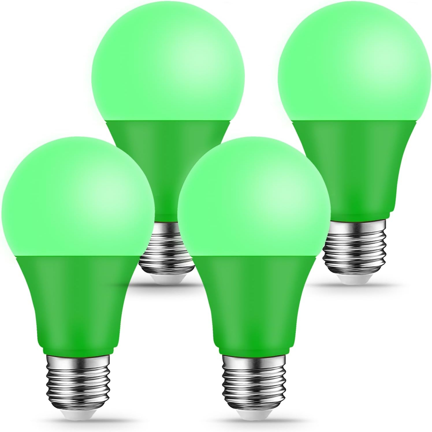 EDISHINE Green LED Light Bulbs for Holiday Party Decoration, A19 9W LED Bulbs 60W Equivalent E26 Base 4 Pack, ETL Listed