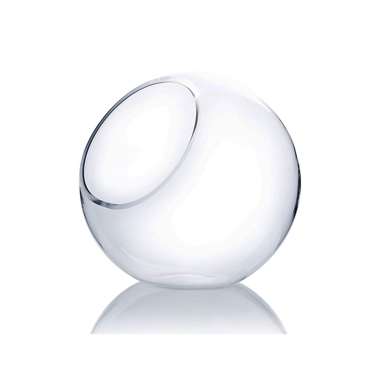 WGV Slant Cut Bowl Glass Vase, Width 9", Height 9", Clear Round Globe Planter Terrarium Orb, Candy Dish, Fruit Jar, Floral Container for Home Office Decor, 1 Piece