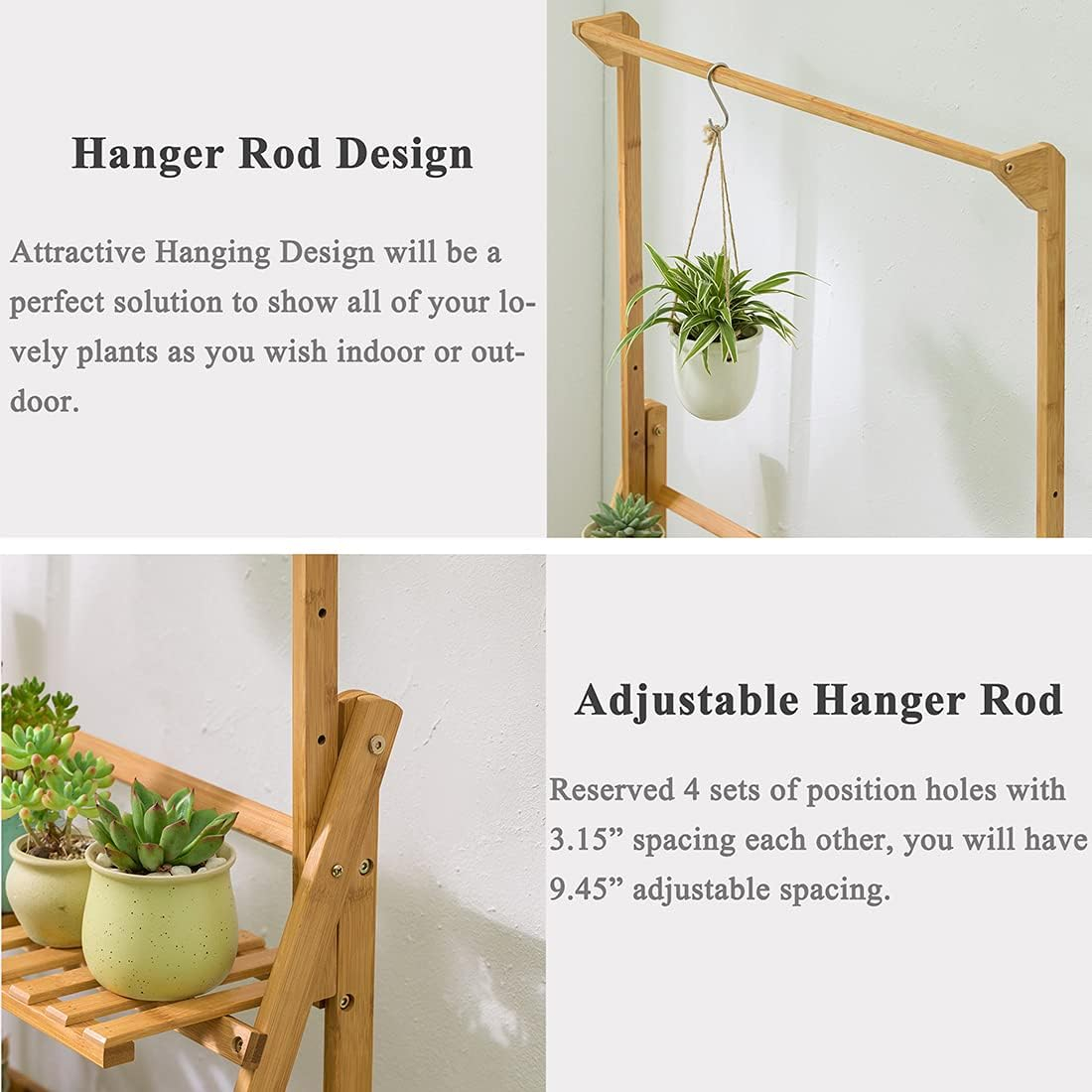 COPREE Bamboo 3-Tier Hanging Plant Stand Planter Shelves Flower Pot Organizer Rack Folding Display Shelving Plants Shelf Unit Holder