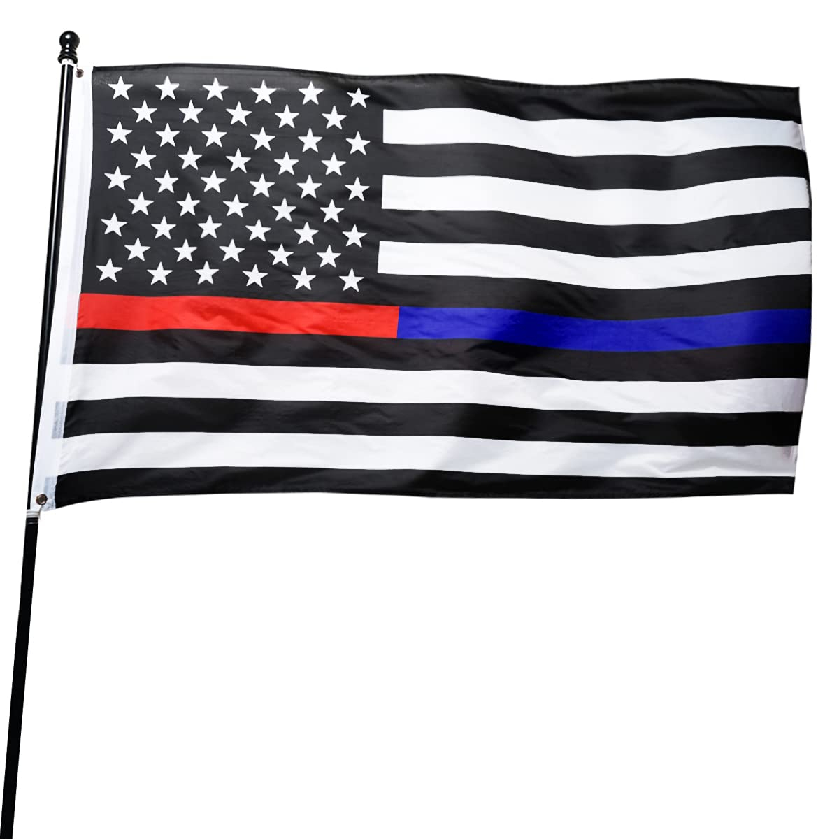 Thin Blue Line Flag 3x5 FT-American Police Flag Indoor/Outdoor Quality Polyester with Vivid Color Double-Stitched Edges Brass Grommets Decorations