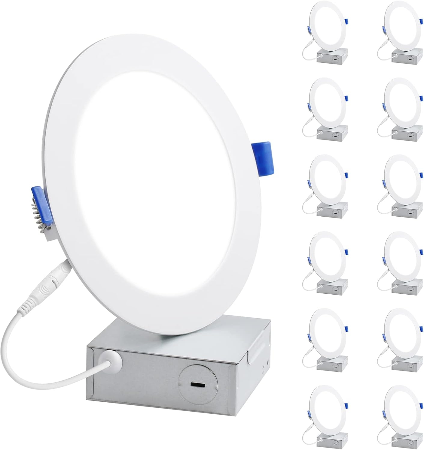 Lepro 12 Pack 6 Inch Canless LED Recessed Light,Dimmable Retrofit Ultra-Thin Ceiling Light with Junction Box,5000K Daylight Wafer Lights 12W 1050LM,50,000hrs Lifespan-ETL,FCC & Energy Star Certified