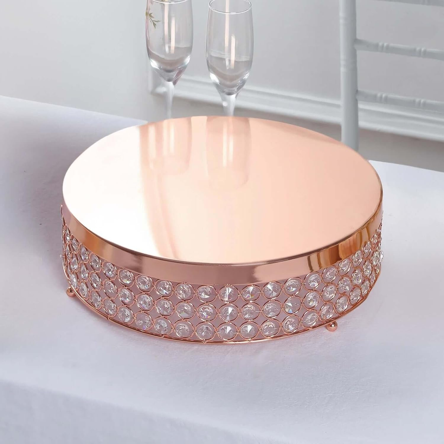Efavormart 13" Blush/Rose Gold Crystal Beaded Metal Cake Stand Pedestal, Cupcake Display, Dessert Riser