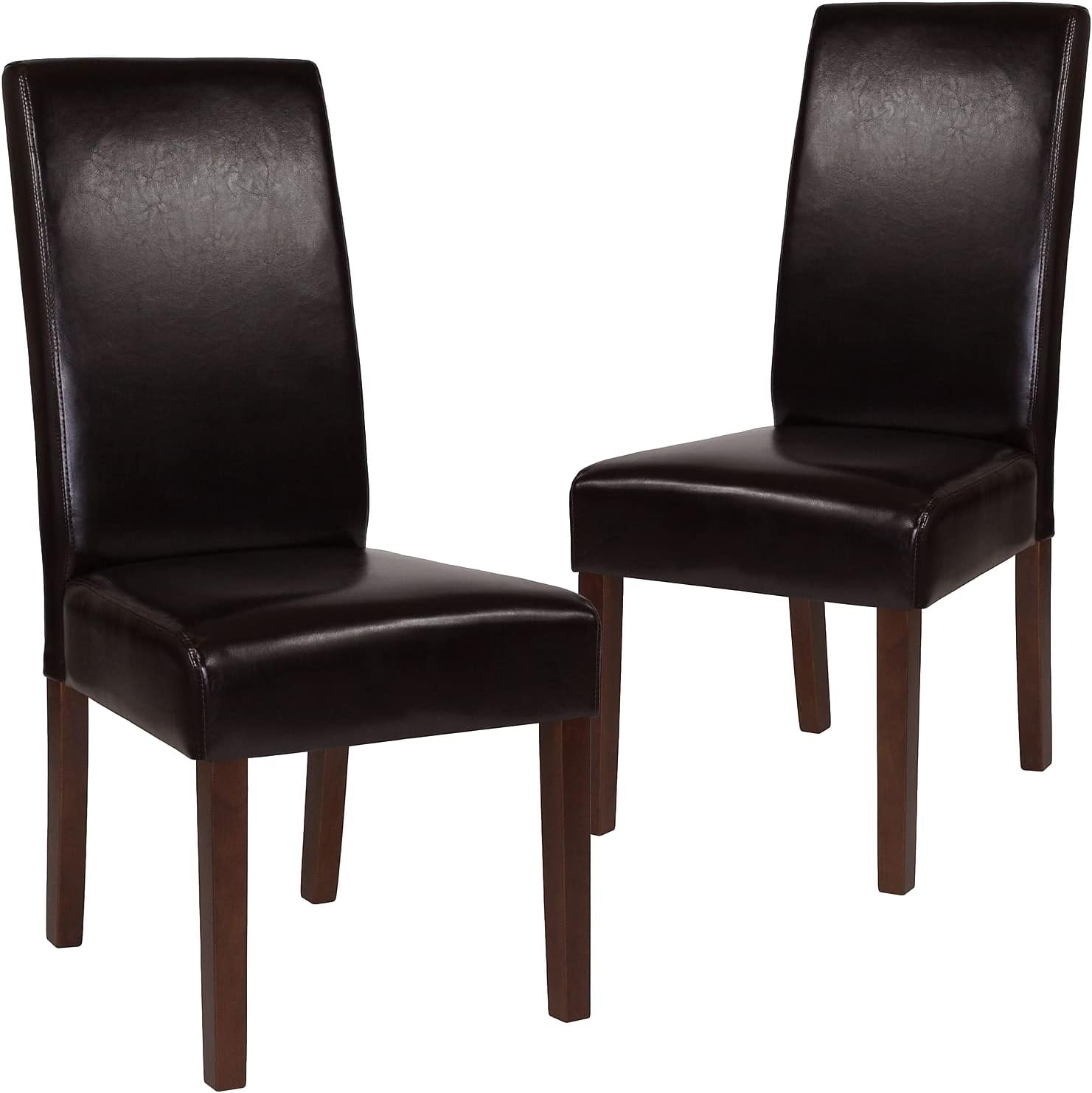Flash Furniture Set of 2 Greenwich Series Brown LeatherSoft Upholstered Panel Back Mid-Century Parsons Dining Chairs