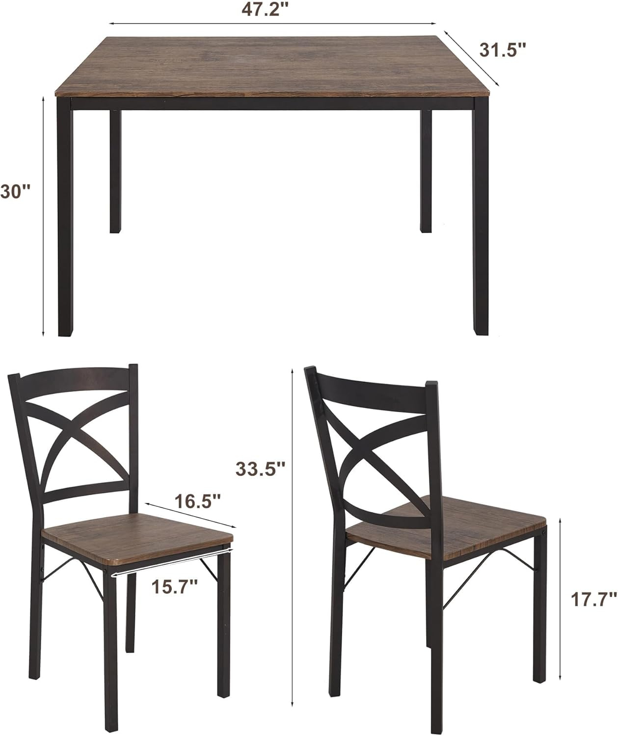 Industrial Brown MDF and Metal 5-Piece Dining Set