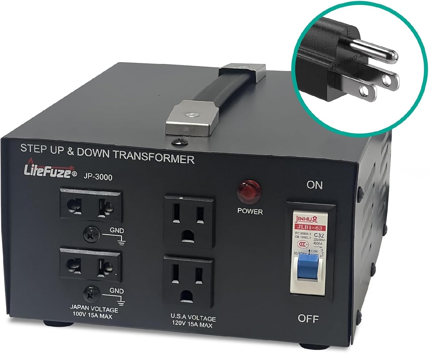 Litefuze 3000W Japan Voltage Converter Transformer - Step Up/down 100v to 120v & 120v to 100v - CE Certified with With Circuit Breaker Protection - 3-Year Warranty.(JP-3000)