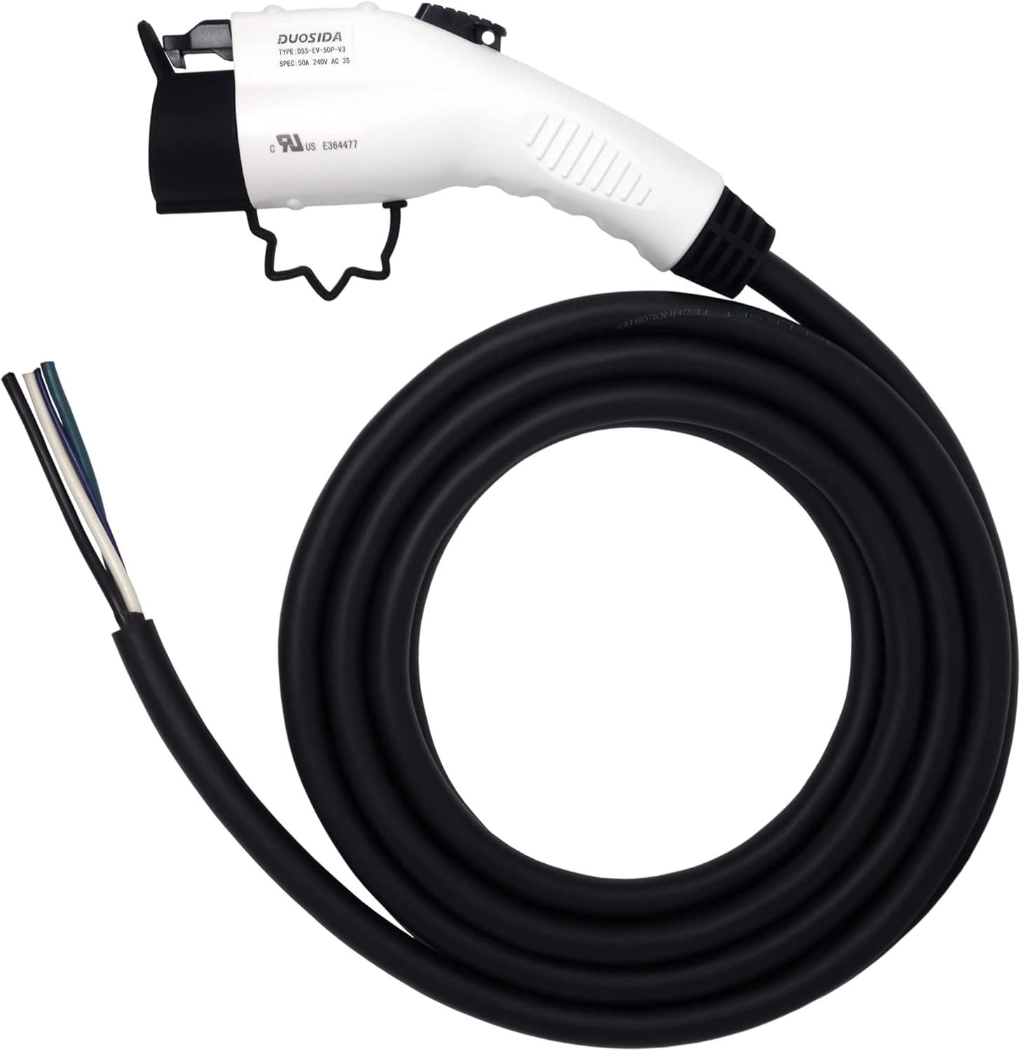 25' EV Charger J-1772 Plug Replacement Cable, US Made, Charger End Bare Wire for Easy Replacement of Original Cable on Chargers up to 40 Amps