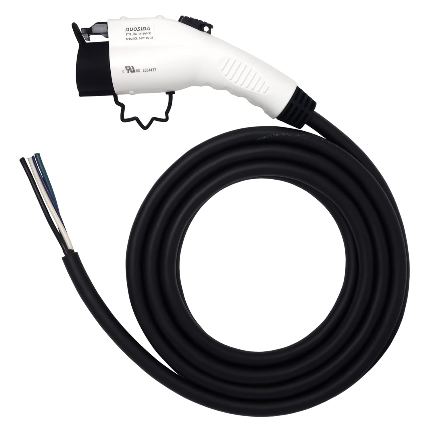 25' EV Charger J-1772 Plug Replacement Cable, US Made, Charger End Bare Wire for Easy Replacement of Original Cable on Chargers up to 40 Amps