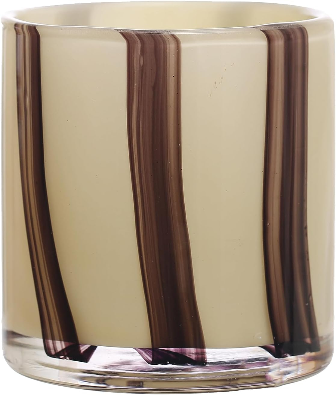 Cream and Purple Striped Glass Votive Candle Holder, 4"