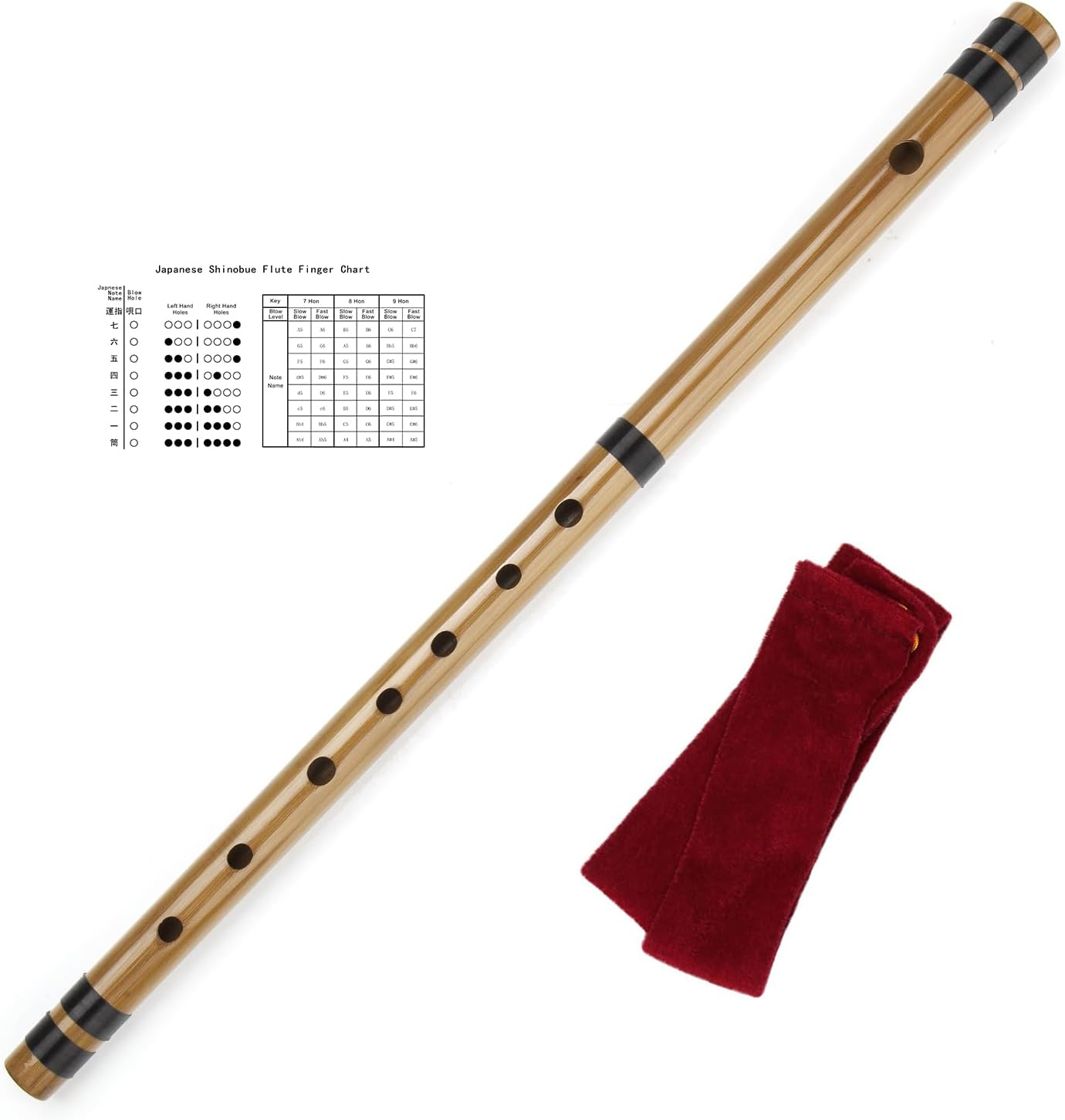 Japanese Shinobue Flute 7/8 Hon Handmade Bamboo Flute Musical Instrument (8hon)