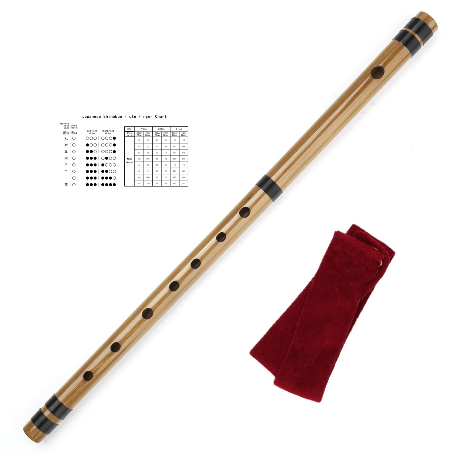 Japanese Shinobue Flute 7/8 Hon Handmade Bamboo Flute Musical Instrument (8hon)