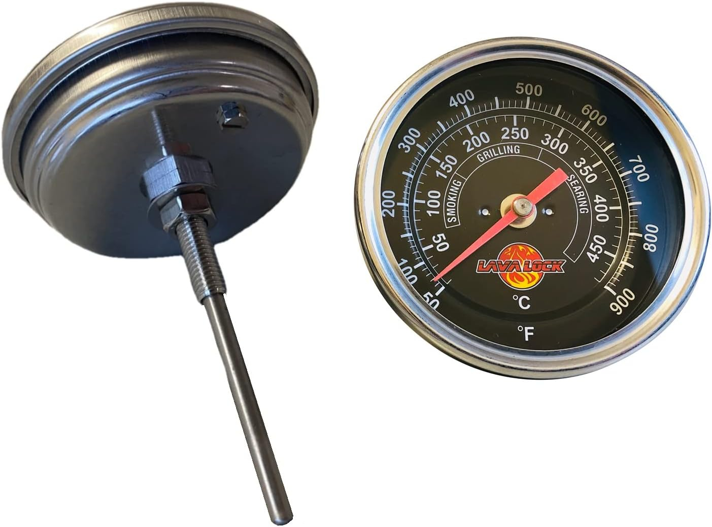 LavaLock BBQ Grill Thermometer 50F-900F High Temp Range Heavy Duty Smoker Thermo 3" Face with M8 Thread