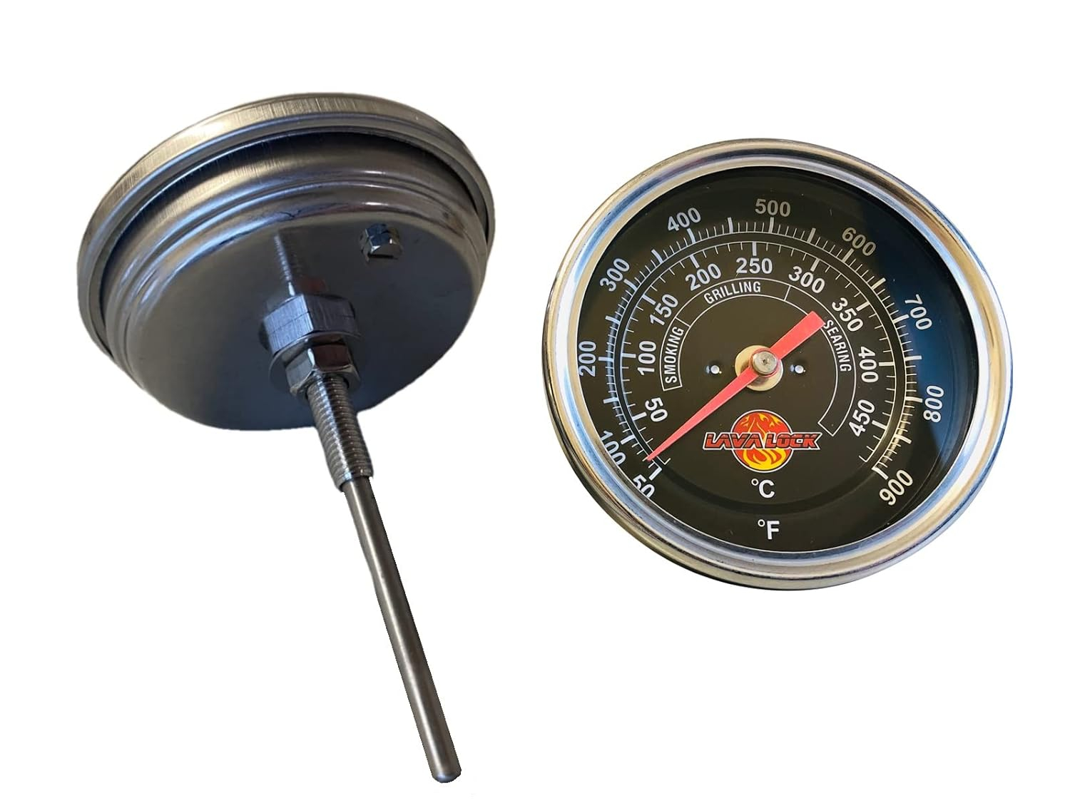 LavaLock BBQ Grill Thermometer 50F-900F High Temp Range Heavy Duty Smoker Thermo 3" Face with M8 Thread