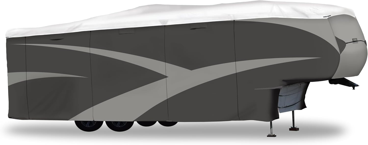 ADCO 36844 Designer Series Olefin HD Travel Trailer Cover 26' 1" - 28' 6", Gray/White