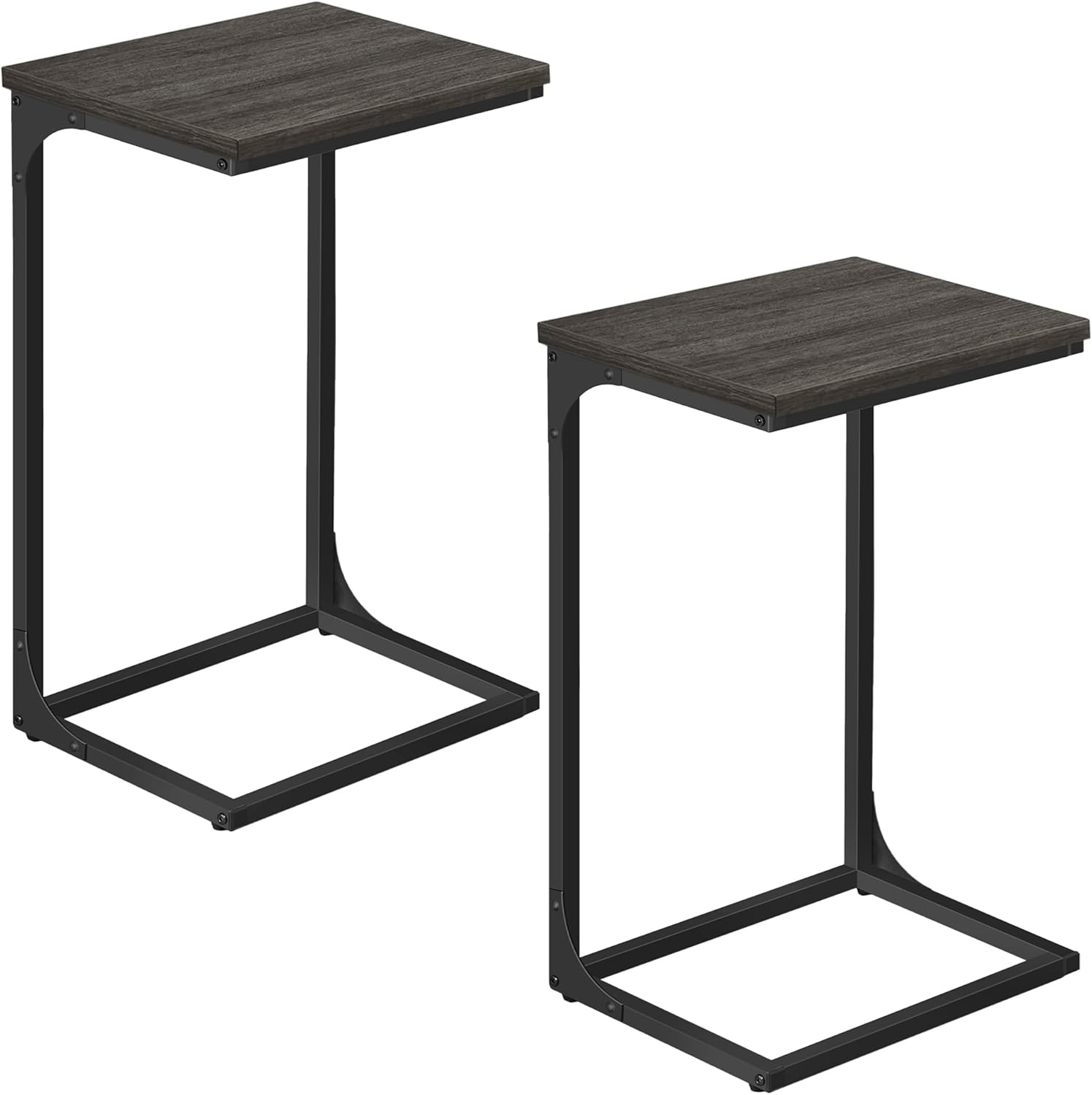 VASAGLE C-Shaped End Table, Side Table for Sofa, Couch Table with Metal Frame, Small TV Tray Table for Living Room, Bedroom, Ebonized Oak Finish and Black