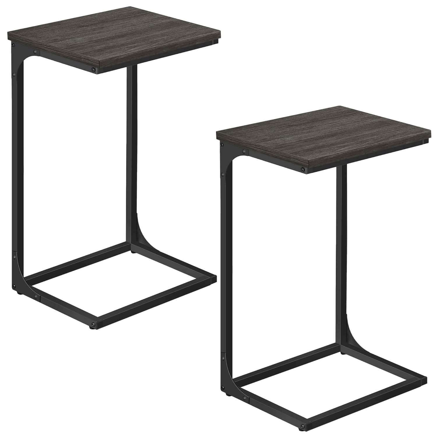 VASAGLE C-Shaped End Table, Side Table for Sofa, Couch Table with Metal Frame, Small TV Tray Table for Living Room, Bedroom, Ebonized Oak Finish and Black