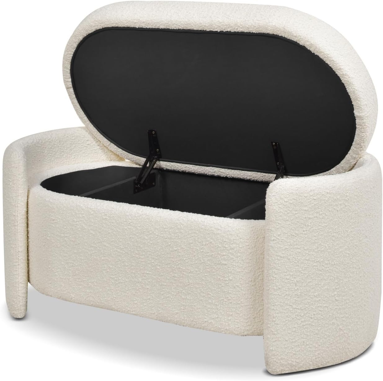 Jennifer Taylor Home Fuji 44" Upholstered Boucle Oval Storage Bench Ivory White