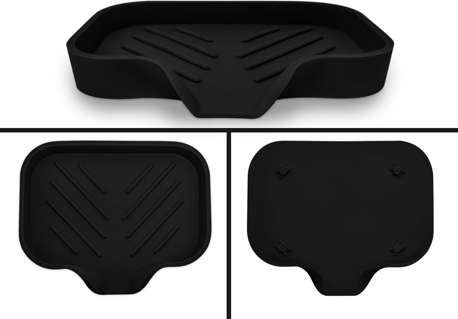 Black Silicone Self-Draining Rectangular Soap Dish Set