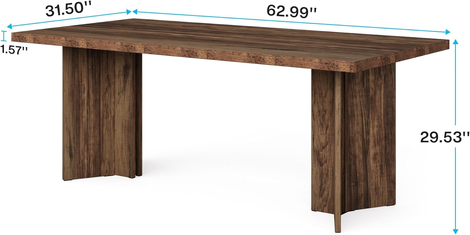 Tribesigns 63" Dining Table for 4-6, Wood Farmhouse Kitchen Table for Dining Room, Dark Brown