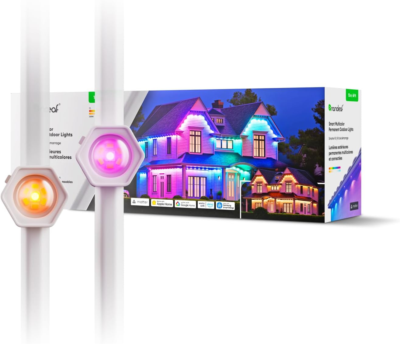 Nanoleaf Essentials Matter Smart Multicolor Permanent Outdoor Lights (49ft) – Plug-in Rgbicw LED Pucks