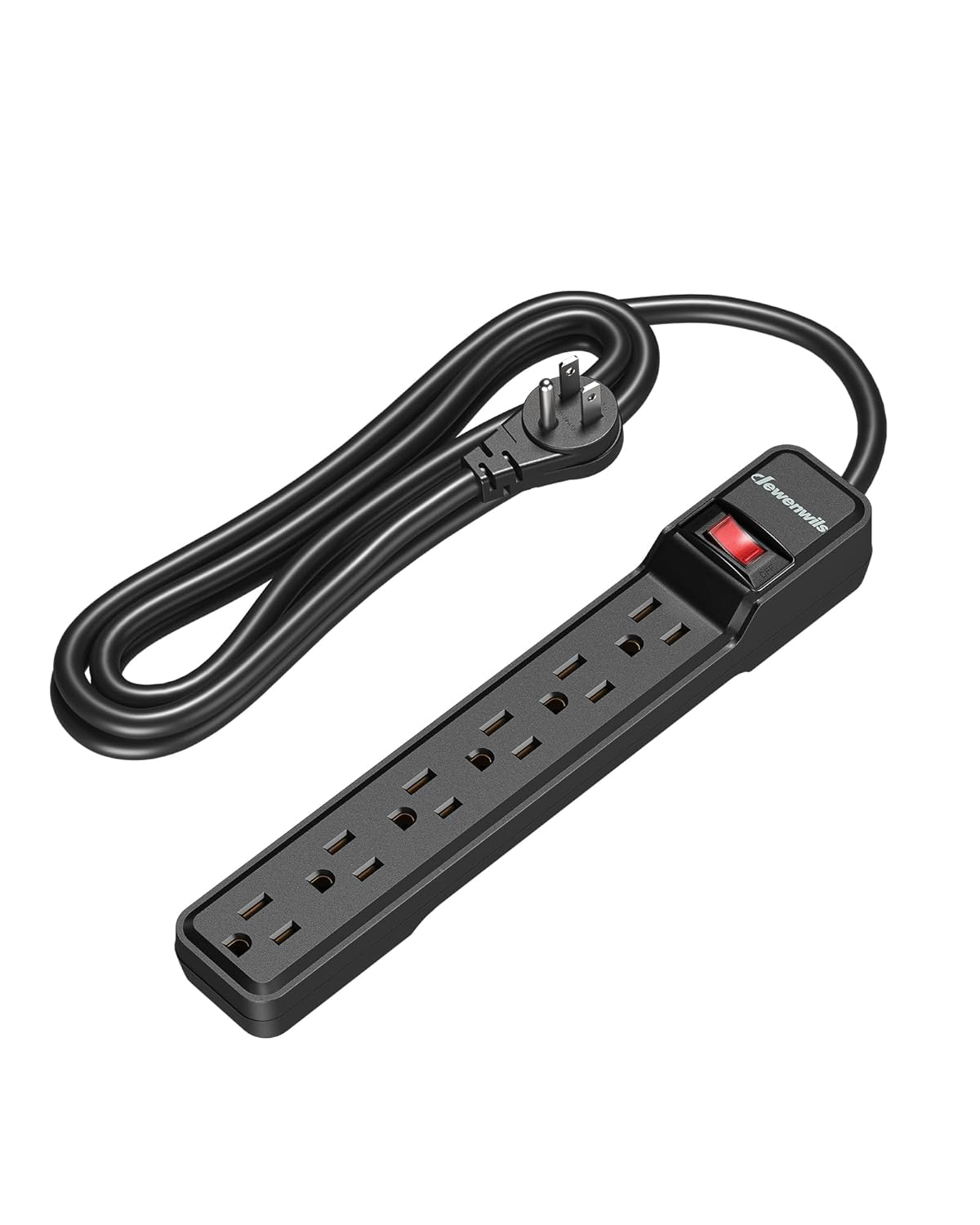 DEWENWILS 6-Outlet Power Strip Surge Protector with 10 Foot Long Extension Cord, Low Profile Flat Plug, 15 Amp Circuit Breaker, 500 Joules, Wall Mount, UL Listed, Black