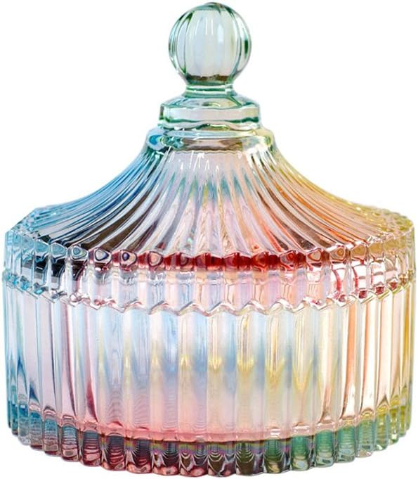 CHOOLD Luxury Colorful Tent Shaped Crystal Candy Jar with Lid,Clear Glass Apothecary Jar Wedding Candy Buffet Jar Food Jar (10oz/24oz)
