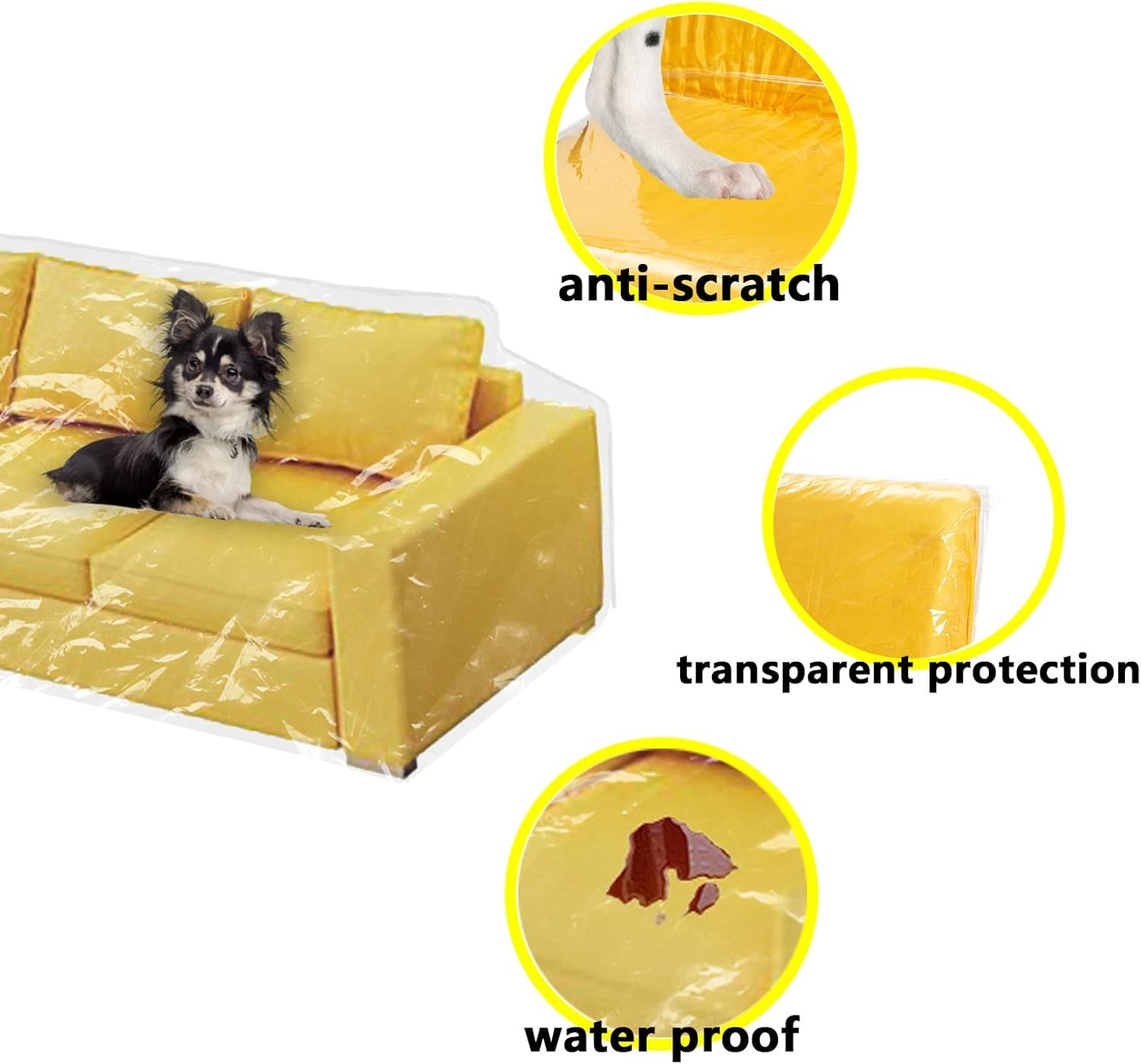 wokire Clear Thicker Couch Cover Water Proof Sofa/Heavy Duty Couch Cover-Protection Against Cat Dog Clawing, Vinyl Sofa Slipover -for Storage and Moving