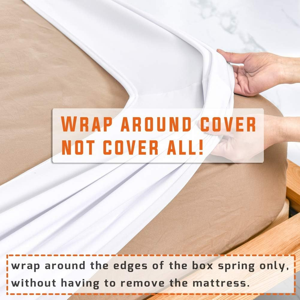 Twin Six Premium Bed Box Spring Cover Update Bed Skirt Wrap Around Cover, Mattress Cover, Queen/Split Queen, White