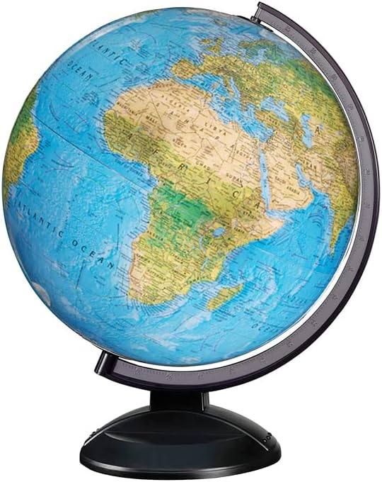 Replogle Ready to Assemble World 12" Diameter Globe, USA Cartography, Modern Acrylic Globe Stand and Blue Ocean Globe Ball. Easy to assemble globe that shows both Political and Vegetative information including political borders and provincial borders, major ocean currents, detailed lakes, rivers, tributaries and canals.