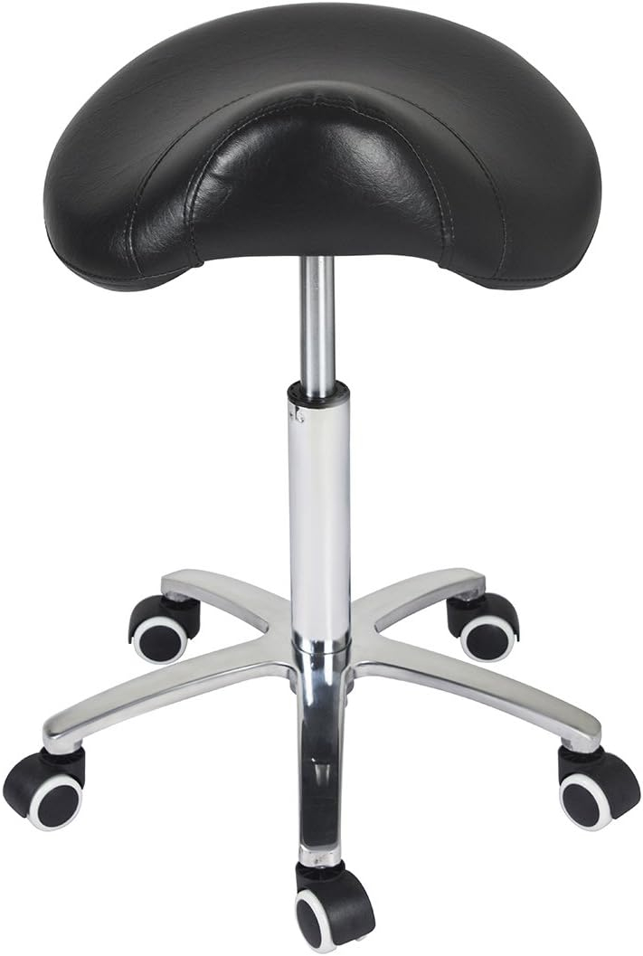 Antlu Saddle Stool Rolling Chair for Medical Massage Salon Kitchen Spa Drafting,Adjustable Hydraulic Stool with Wheels (Without Backrest, Black)
