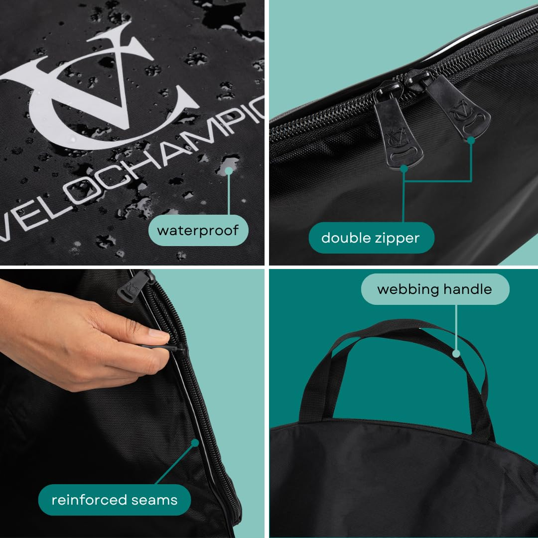 VeloChampion 1 Pack Waterproof Bicycle Wheel Bag for 26" 27.5" 29" Mountain Bike Wheels Black