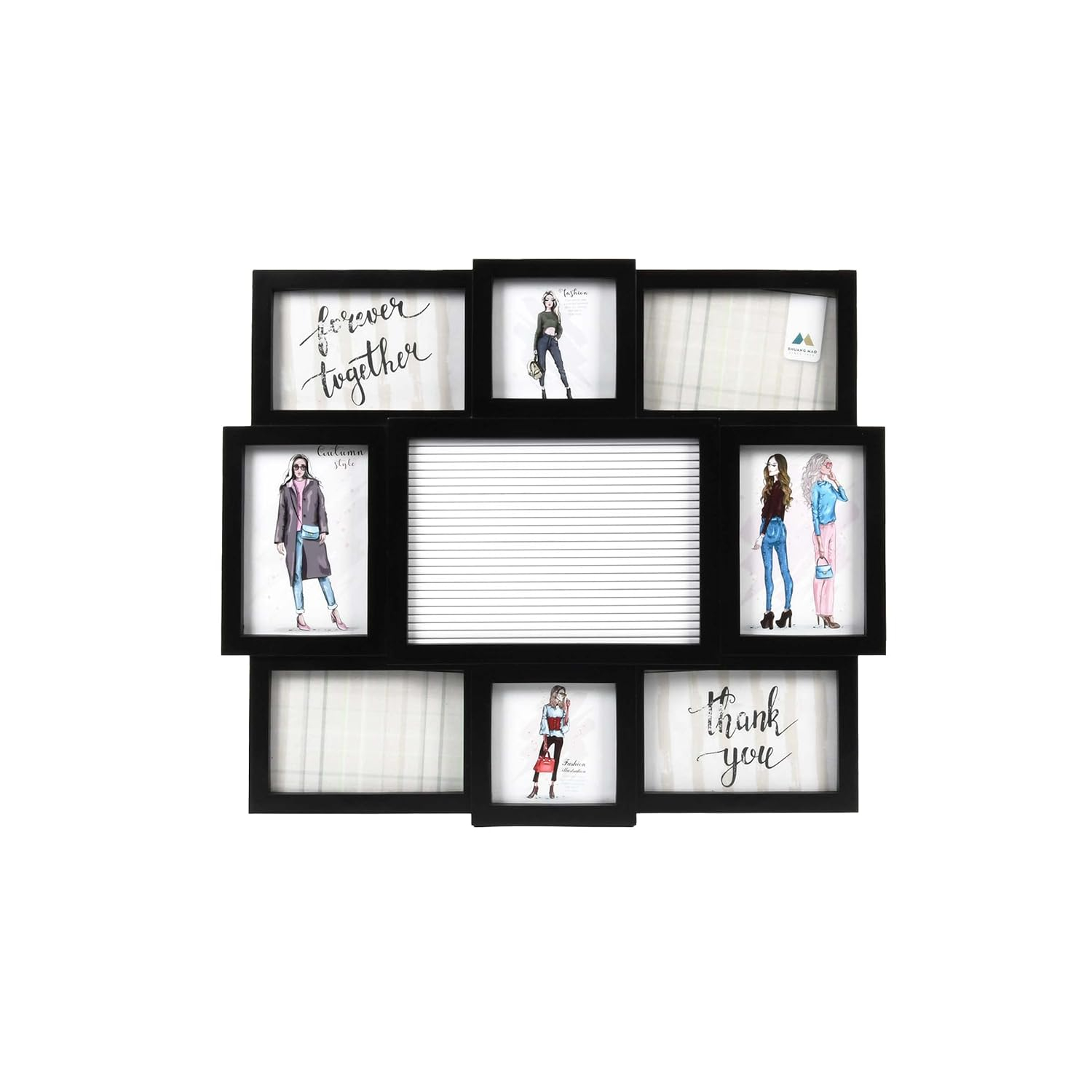 Prinz 8-Opening Letterboard Wall Collage Picture Frame, Holds Multi-Sized Photos, Black