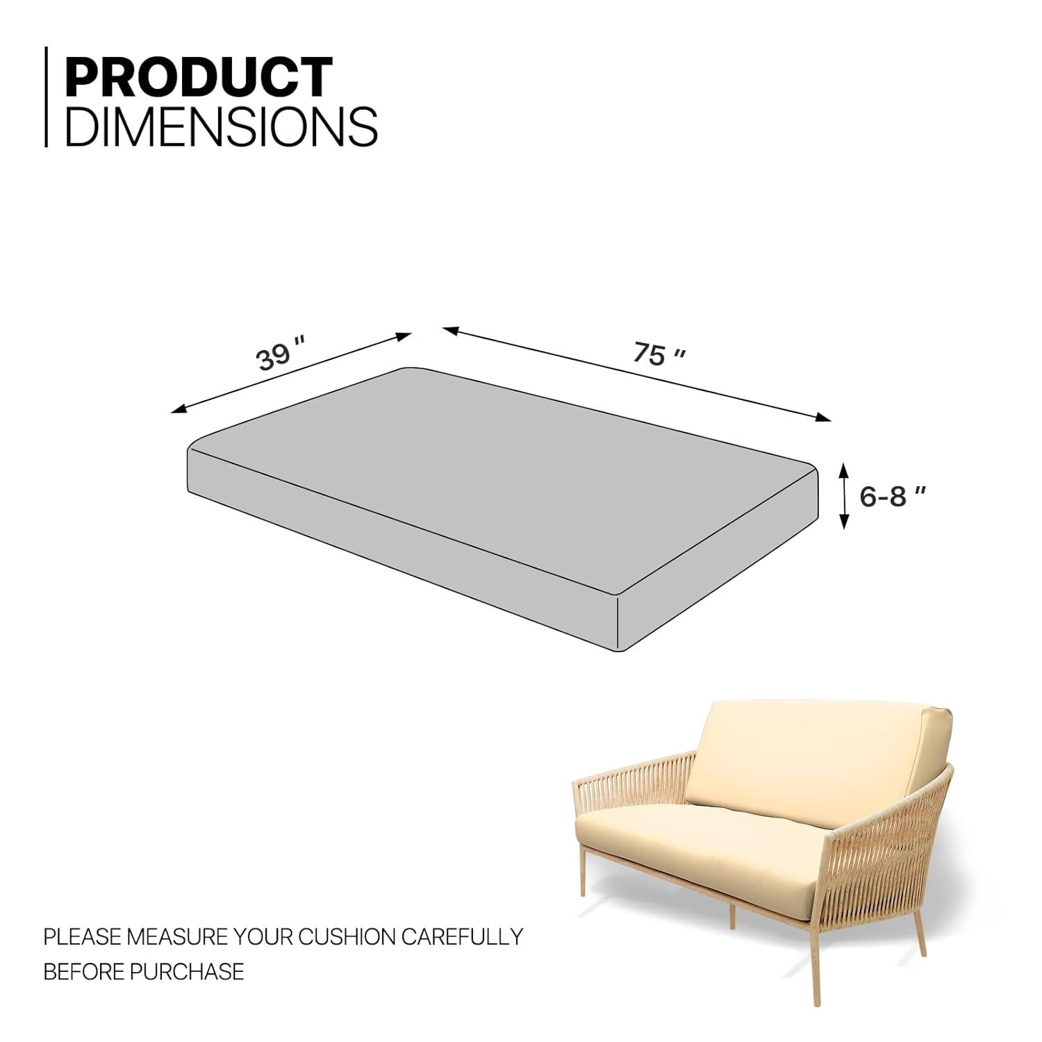 MoNiBloom Solid Futon Cover Slipcover Fit 6"- 8" Futon Mattresses Khaki, Twin Size 39x75 Inch