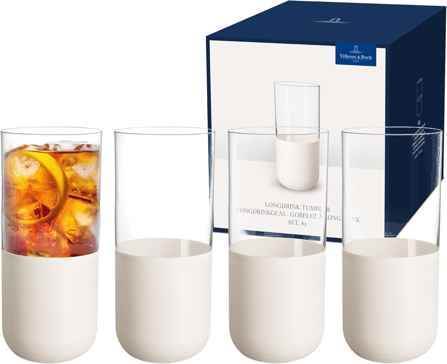 Set of 4 Matte White and Clear Crystal Long Drink Tumblers