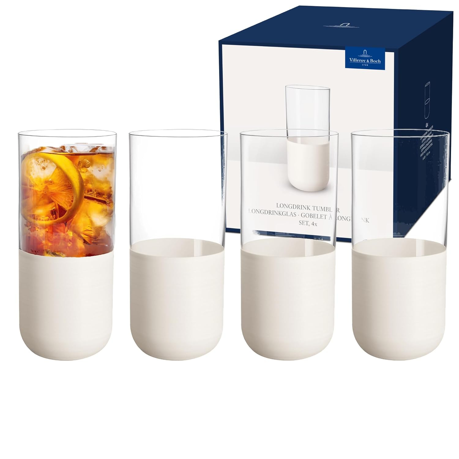 Set of 4 Matte White and Clear Crystal Long Drink Tumblers