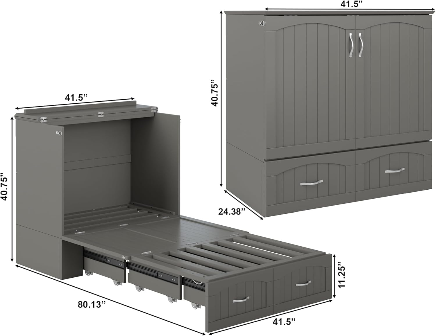 AFI Southampton Twin XL Size Modern Wood Murphy Bed Chest, Gray
