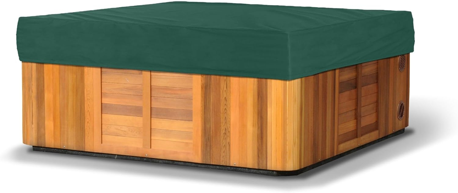 Covermates Rectangular Spa Cover - Light Weight Material, Weather Resistant, Elastic Hem, Outdoor Living Covers, 92W x 82D x 14H, Green