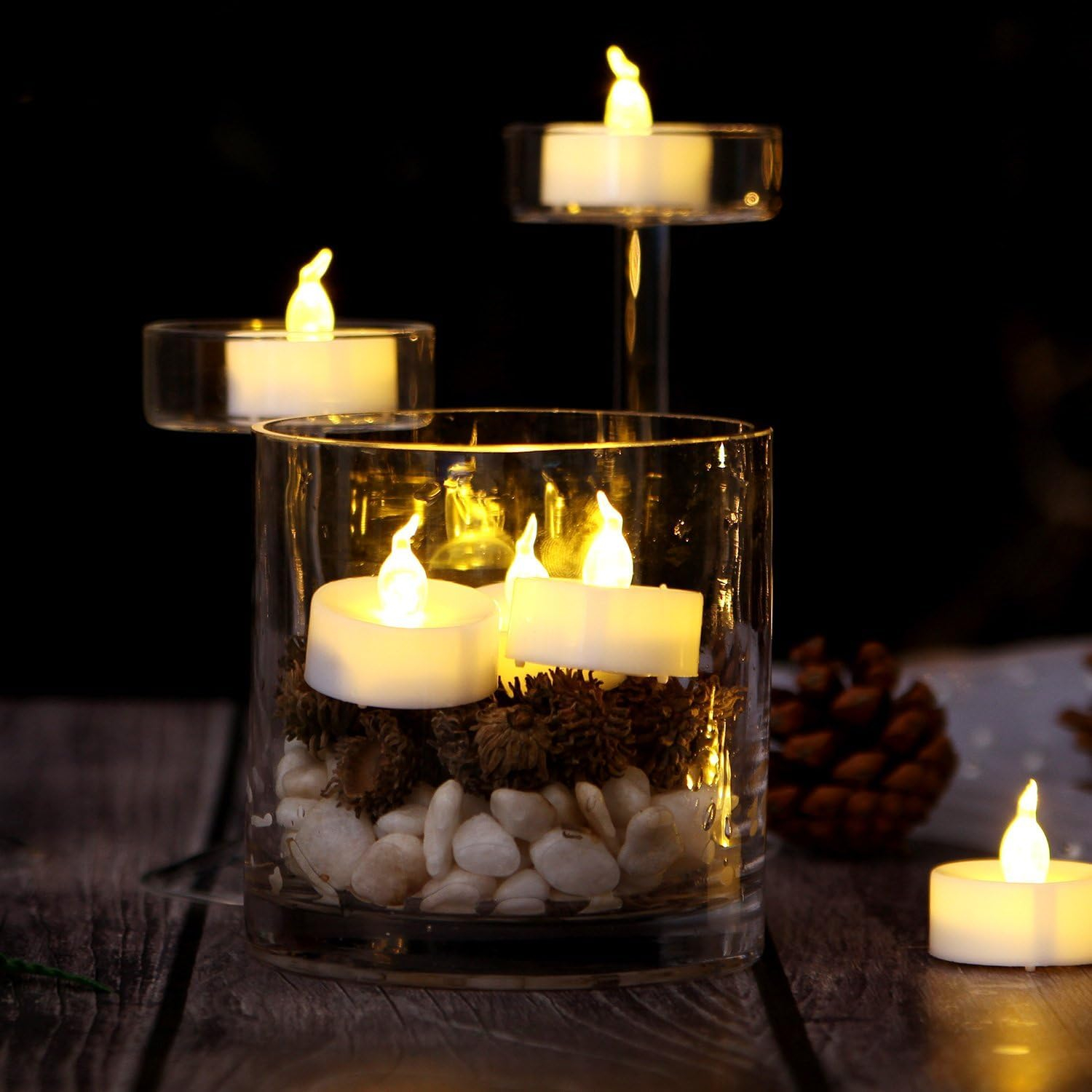 AGPTEK Timer No flicker Flameless LED Candles Battery-Operated Long Lasting Tealights for Wedding Holiday Party Home Decoration 24pcs(Warm White)