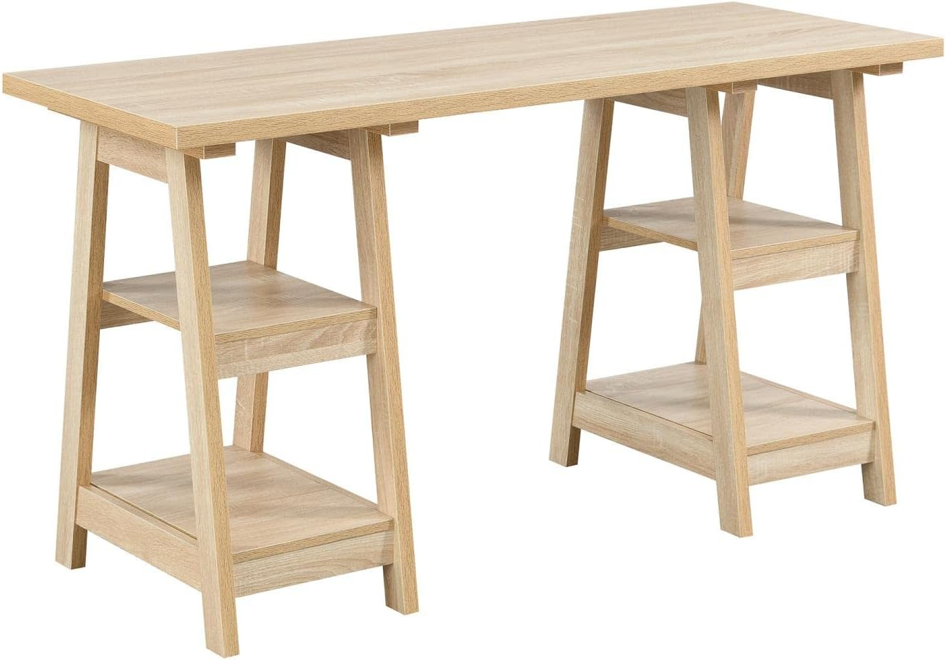 Convenience Concepts Designs2Go 29.25" Double Trestle Desk with Shelves, Weathered White, All Ages