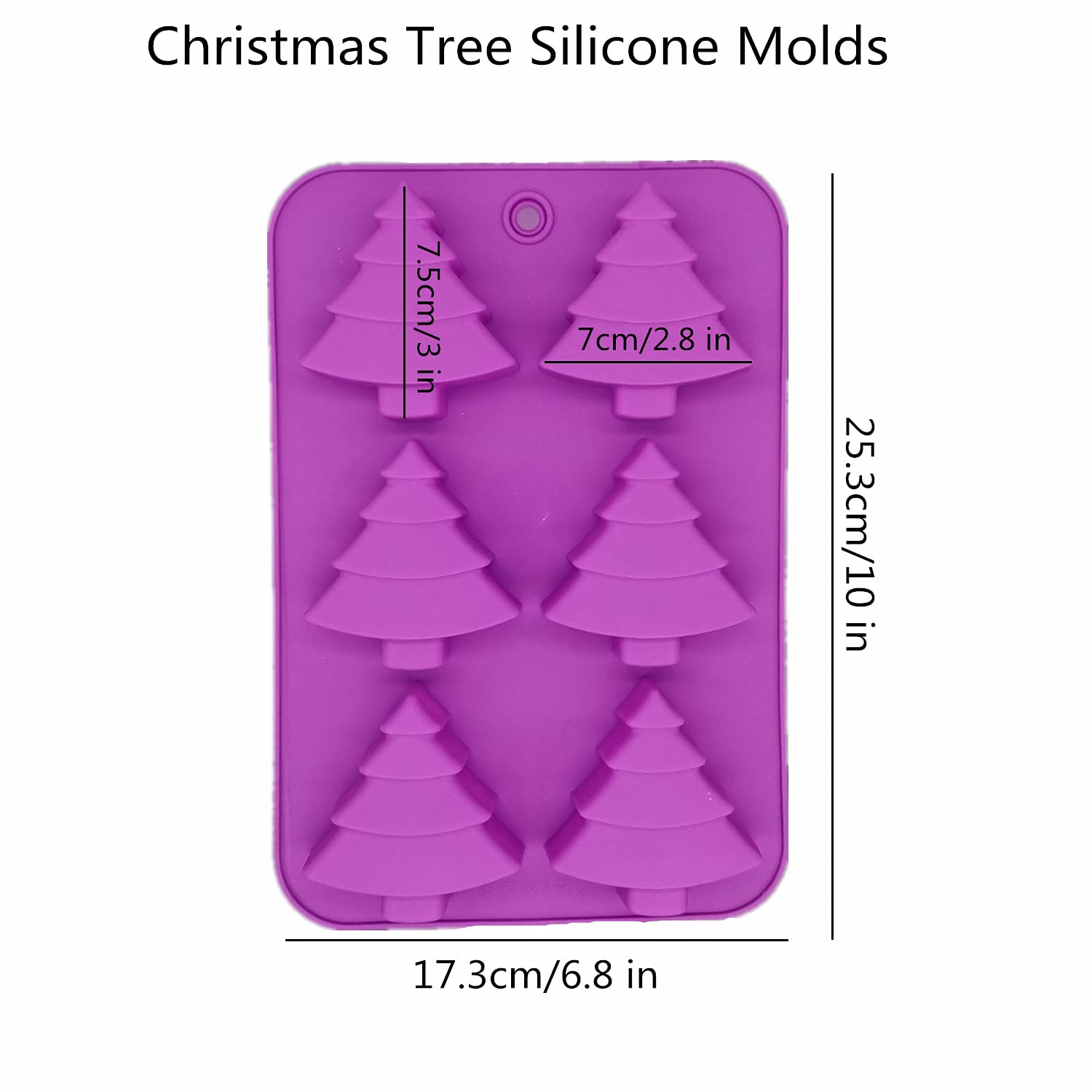 3 Pack Christmas Tree Silicone Molds,6 Cavity Candy Baking Trays for Holiday Cakes,Candies,Gummy,Chocolates,Jelly,Soap,Ice Cube,Cookies (red, green, purple)