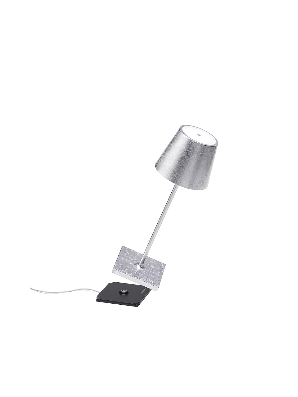 Zafferano, Poldina Pro Mini Lamp with Silver Leaf, Rechargeable Cordless Table Lamp with Touch Controls, Usable as an Indoor Lamp, Dimmer, 2200-3000 K, Height 11.8 Inches