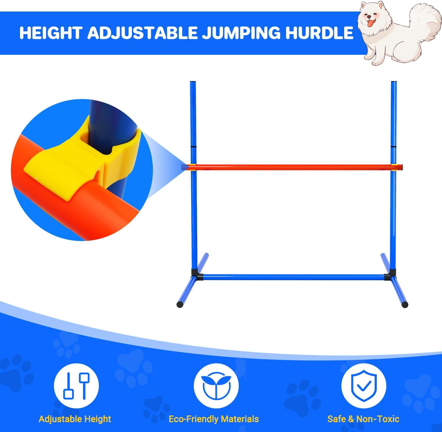 IKARE 4 Piece Dog Agility Training Equipment Pet Obstacle Course Training Starter Kit for Outdoor/Indoor with Adjustable Jumping Hurdles, Weave Poles, Pause Box