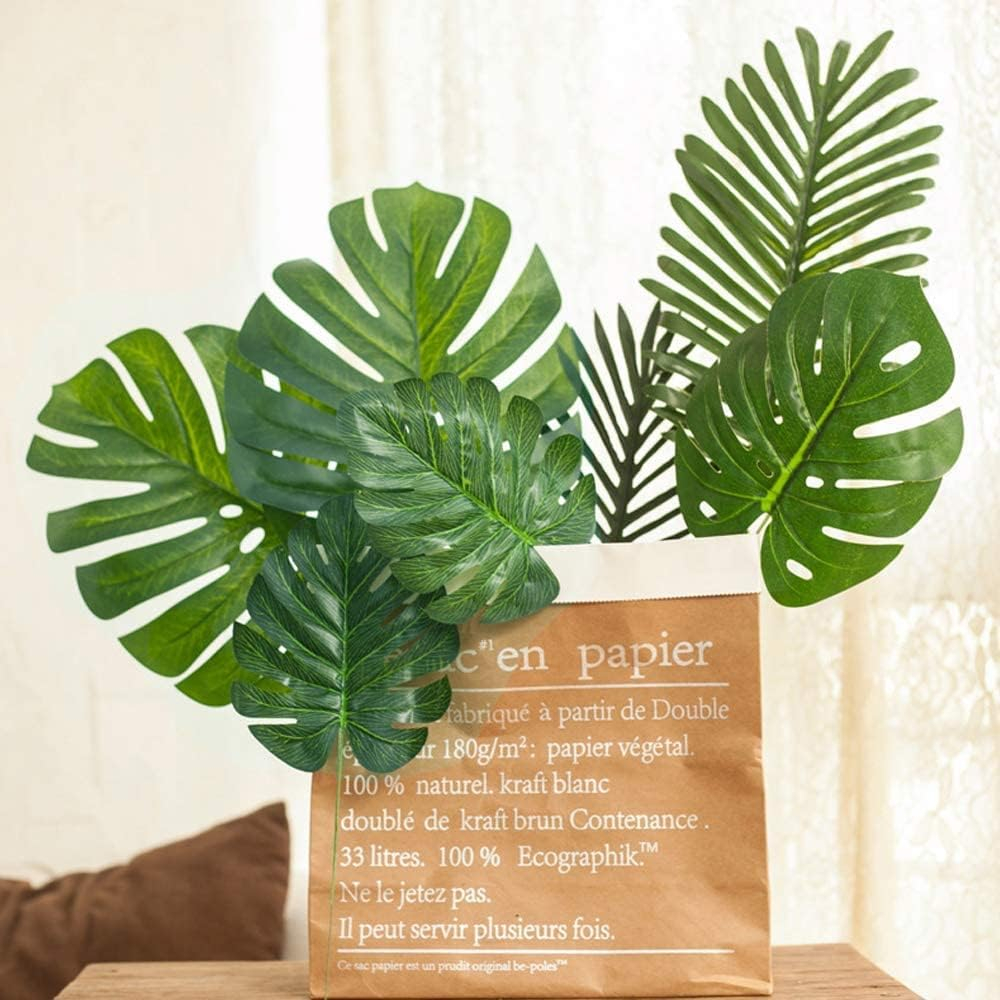 78 Pieces 7 Kinds Artificial Tropical Leaf Jungle Leaves Plant Safari Leaves Decorations for Hawaiian Party Decorations Beach Birthday Luau Party Decorations