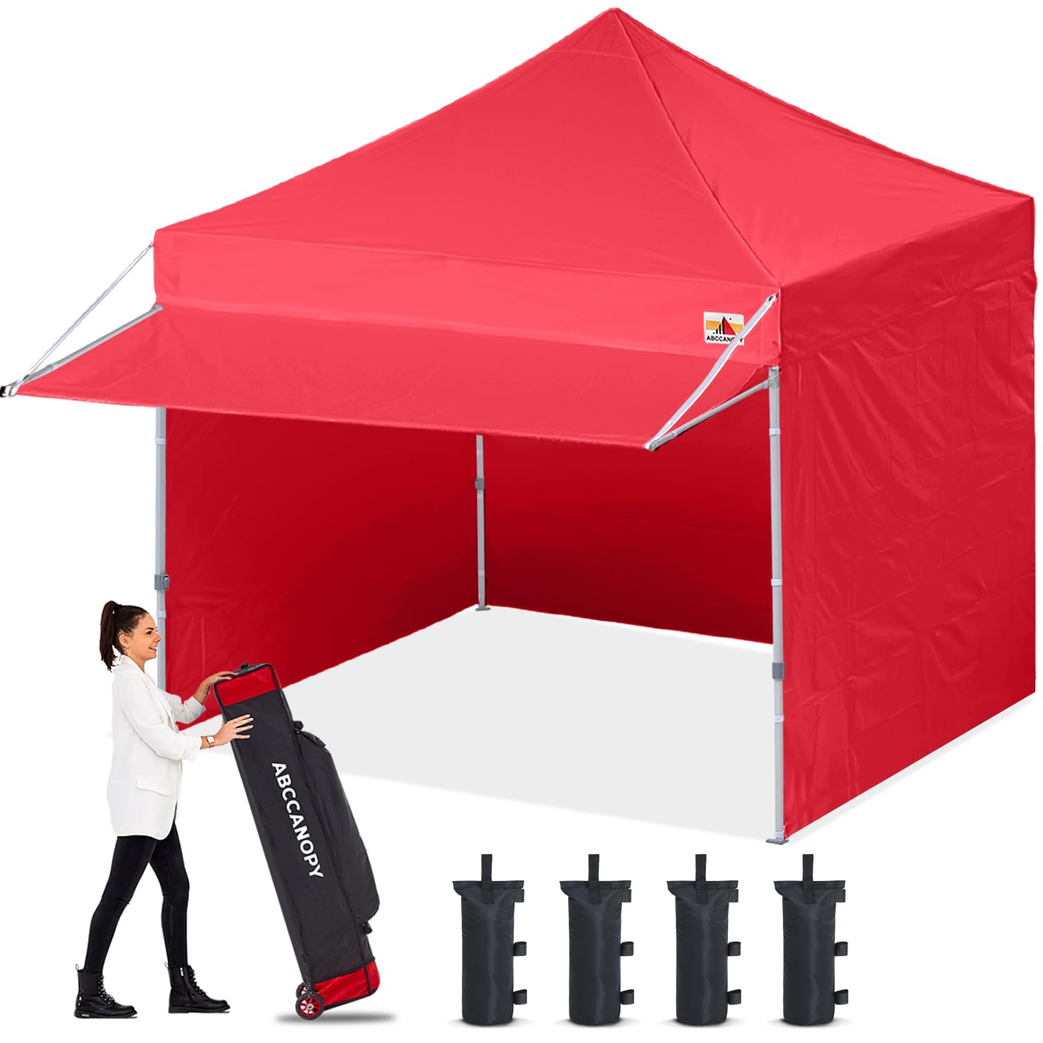 ABCCANOPY 10x10 Pop up Canopy Tent with Sidewalls - Easy up Canopies with Awning, Outdoor Tents for Parties, Market, Commercial Events, Red